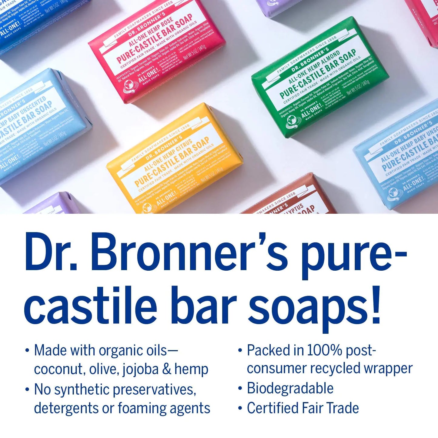 Dr. Bronner's - Pure-Castile Bar Soap (Peppermint, 5 Ounce, 12-Pack) - Made with Organic Oils, For Face, Body & Hair, Gentle & Moisturizing, Biodegradable, Vegan, Cruelty-free, Non-GMO 5 Ounce (Pack of 12)