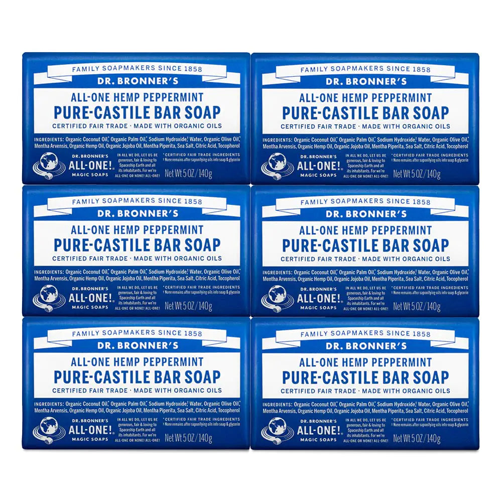 Dr. Bronner's - Pure-Castile Bar Soap (Peppermint, 5 Ounce, 12-Pack) - Made with Organic Oils, For Face, Body & Hair, Gentle & Moisturizing, Biodegradable, Vegan, Cruelty-free, Non-GMO 5 Ounce (Pack of 12)